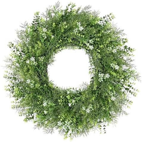 24 Inch Summer Wreaths for Front Door Wreath Spring Outdoor Green Door Wreath for All Seasons Porch Living Room Bedroom Window Wall Indoor Outdoor Farmhouse Home Decoration by MDSTBN