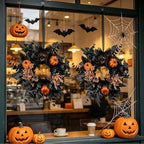 6 PCS Mini Halloween Wreaths for Front Door Small Black Maple Leaves Glitter Pumpkin Cabinet Hanging Decorative Wreaths 3.5 Inch Halloween Candle Ring for Home Wall Table Party Outdoor Indoor Supply - Image 2
