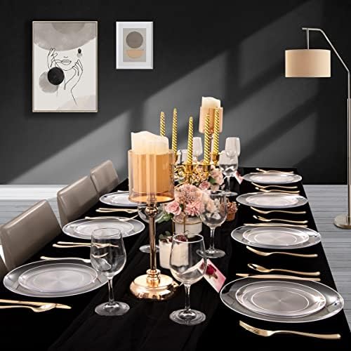 PULOTE 100Pieces Clear Plastic Plates - Premium Heavyweight Plastic Clear Disposable for Wedding&Party Include 50 Dinner & 50 Dessert/Salad Plates - Image 6