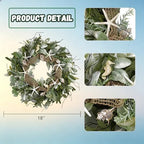 CIR OAOSES 18 Inch Green Ear Lambs Leaves Starfish Wreaths for Front Door, Rustic and Farmhouse Spring Summer Greenery Wreath for Inside and Outside, Grapevine Year Round Wreath for Home Decor - Image 2