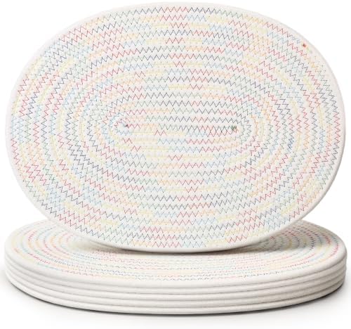 Oval Woven Placemats Set of 6, Cotton Rope 16x12 Inch, Colorful by Gandeer