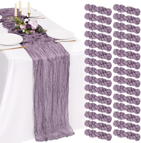 30 Pack Cheesecloth Table Runner 10FT Purple Table Runner Boho Gauze Cheese Cloth Table Runners Long Rustic Sheer Table Decorations for Wedding Party Baby Bridal Shower Birthday Holiday Home by Showgeous