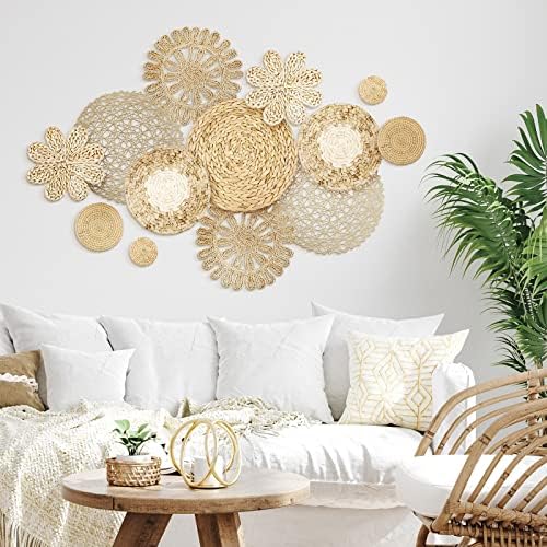 Glenmal 13 Pcs Boho Wall Basket Decor Set Woven Rattan Seagrass,Plain - Image 2