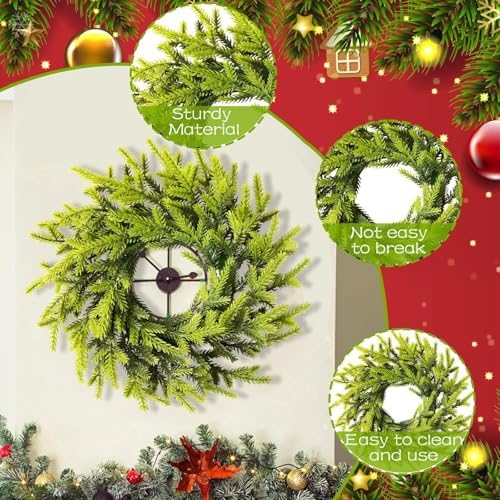 8 Pcs Christmas DIY Gree Wreath 10 Inch Green Artificial Wreaths DIY Faux Plain Wreaths Front Door Green Farmhouse Cabinets Wreath Indoor Outdoor Wall Decor(Pine Needle) - Image 3