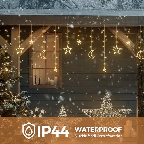 Ramadan Solar Icicle Lights,10.8ft 138 LED Outdoor Waterproof Moons Stars - Image 6