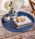 HofferRuffer Round Serving Tray 20'', Elegant Faux Leather Circle Ottoman Table Tray, Serve Tea Coffee Breakfast in Bedroom Living Room Kitchen (Blue, 20") - Image 6