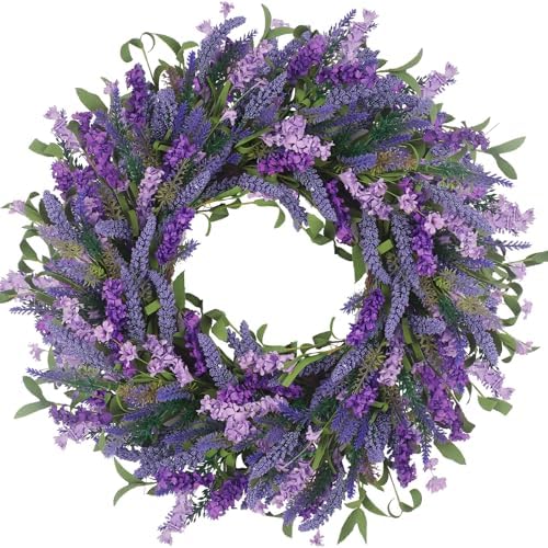 LOKEISNA Purple Lavender Door Wreath, 24 Inch Summer Wreaths for Front Door Outside, Handmade Romantic and Elegant Wreath Décor Gift for Home Wedding by LOKEISNA
