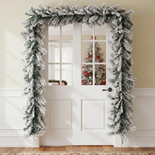 Suncalla 2 Pcs 12ft Thick Christmas Alaskan Pine Christmas Garland Flocked - Image 3
