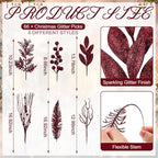 66 Pcs Burgundy Christmas Glitter Picks and Sprays - Image 3