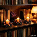 6 Pcs Mini Halloween Candle Ring Wreaths Small Pillar Candle Holder Wreath with Black Twig Branches Pumpkin Dark Purple Rose Autumn Leaves Spooky Gothic Wreaths for Farmhouse Cabinet Fireplace Table - Image 7