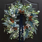 Winter Wreaths for Front Door 24 Inch Green Olive & Eucalyptus Wreath with Silver & White Berries, Pine Cones and Blueberries, Christmas & Holiday Indoor Outdoor Decor by ArcadiaArt