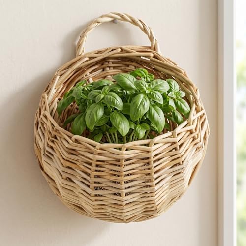 DOITOOL Willow Wall Basket, 2PCS Flat Back Woven Hanging Planter, Semi Circular Baskets, Boho Flower Holder, Wall Hanging Willow Storage for Indoor Outdoor Plant Flower Fruit Kitchen Storage - Image 7