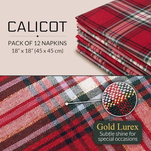 Calicot Plaid Cloth Napkins Cotton Blend Reusable (18'' X 18'', Set of 12) - Image 2