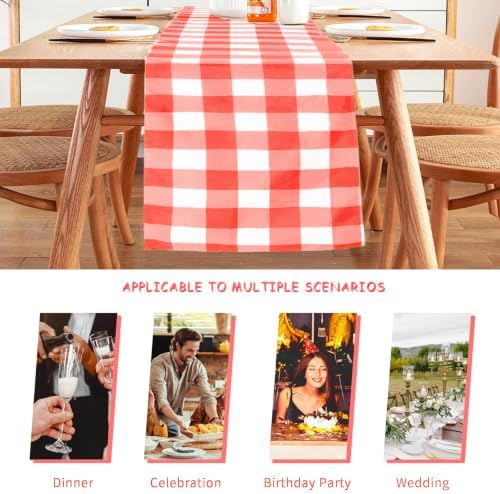 Cupuamon Fabric Checkered Table Runner 6 Pack Waterproof Gingham Table Runner 14W x 108L Buffalo Check Table Runners for Parties Kitchen Dining Wedding Banquet (Red and White) - Image 3
