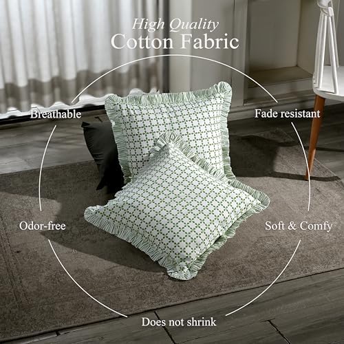 CPC Kelly Green Hand Block Print 100% Cotton Ruffle Throw Pillow Cover 20x20 inch with Hidden Zipper Decorative for Couch, Bed, Sofa, Farmhouse, Cottagecore Decor Gift Christmas Fall Thanksgiving - Image 3
