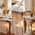 3 Pcs Wildflower Table Runner 118 x 27.5 Inches Spring Summer Floral Tulle Runner for Wedding Party Dining Decor, Light Pink White Sage Green Polyester Lace Runner - Image 6
