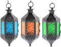 Vela Lanterns Hanging Moroccan Lamp - Exotic Decorative Patio & Porch Decor, Indoor Outdoor Tea Light Candle Lantern Holder with Chain (11" Medium, Blue/Green/Amber Glass, 3-Pack) by VelaCandleLanterns