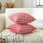 Red White Gingham Plaid Christmas Euro Pillow Sham Covers 26x26 Set of 2 - Image 2