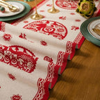 Chinese Red Jacquard Table Runner with Fu Character Festive Tassel Table Cloth Bed Scarf for Lunar New Year Wedding Party Decor (White Red, 13 "x82 ) - Image 4