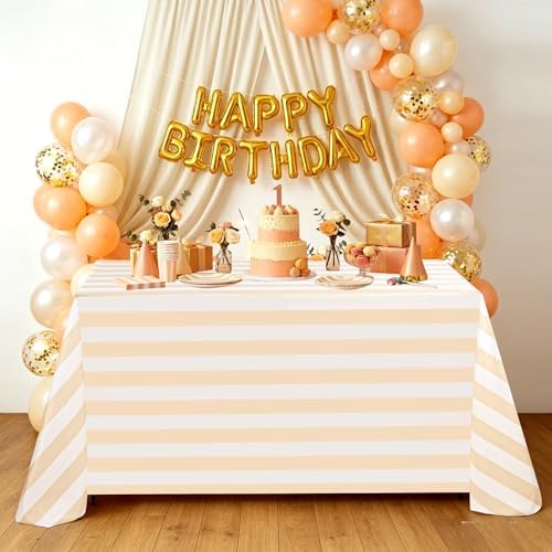 2Pack 57x120 Inch Beige and White Striped Tablecloth Waterproof Table Cloth - Image 6