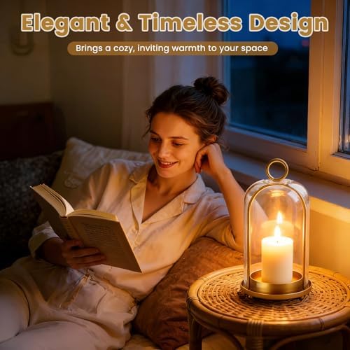 Metal Candle Holder, 5"&4" Wide Hurricane Glass Candle Holders with Handmade Glass Dome, Hanging Brass Candle Lantern for Pillar Candles, Table Coffee Decor, Interior Decoration (Not Included Candles) - Image 2