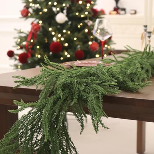 4PCS 6FT Christmas Norfolk Pine Garland Real Touch for Mantle Decoration - Image 5