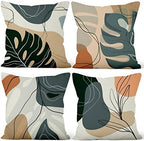 Abstract Leaves Throw Pillow Covers 24''x24'' Set of 4, Geometric Pattern Cushion Covers Minimalist Tropical Palm Trees Pillowcases for Couch Sofa Bedroom Farmhouse Livingroom Garden Patio by VieSavaran