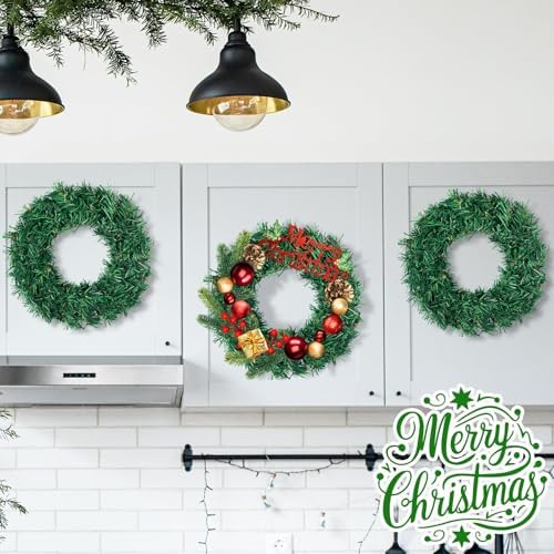 8 Pcs Christmas Wreath 10 Inch Green Artificial Wreaths DIY Faux Plain Wreaths Front Door Green Farmhouse Cabinets Wreath Indoor Outdoor Wall Decor(Fresh) - Image 6