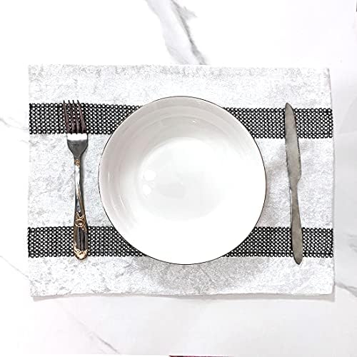 HeMiaor Placemats Set of 4 Elegant Decorative Luxurious Velvet Bling Sequins Place Mats for Dinner Table 12x16 inches (Cream White) by HeMiaor
