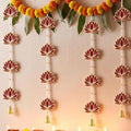 Wonderjune 4 Pcs Diwali Lotus Garland Wooden Hanging Decor for Pooja,Wall by Wonderjune