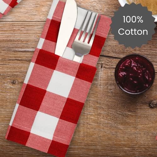 Cotton Clinic Set of 12 Cloth Napkins Gingham Check 100% Cotton 20x20 inches - Soft Durable Washable - Ideal for Events Wedding Christmas Easter - Perfect Everyday Use Table Dinner Napkins Red White - Image 3