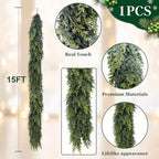 15FT Christmas Cedar Garland, Realistic Artificial Pine Greenery Garland with Flexible Wired Branches, Faux Holiday Garland for Mantle, Fireplace, Staircase, Table, Door, Indoor Outdoor Winter Decor - Image 2