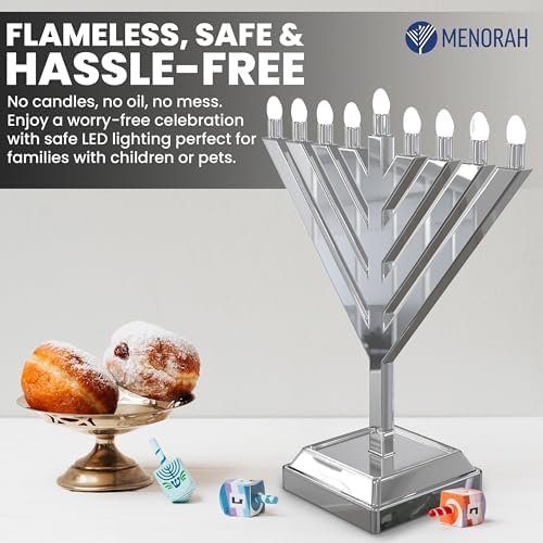 12" Electric LED Menorah Lights – Small Plug-in Hanukkah Menorah Lamp for Window or Tabletop Display Chabad Style - Image 5