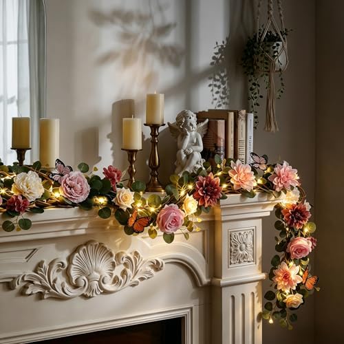 2PCS 13Ft Artificial Eucalyptus Garland with Flowers Lights for Wedding - Image 6