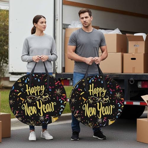 Happy New Year Round Storage Bag 30 Inch, Celebrate Firework Colored Ribbon Clothes Storage Container with Handles Heavy Duty Organizer for Comforter, Bedding & Holiday Wreaths - Image 4