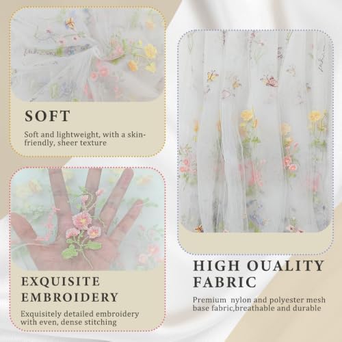 3Pcs Floral Cheesecloth Table Runner, Ivory White Table Runner 10Ft - Image 3