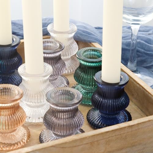 WDHODEC Christmas Taper Candle Holders 12PCS Glass Candlestick Holders for Table Centerpiece Colorful Candle Sticks for Wedding, Party and Winter Decoration(Blue&Green) - Image 7
