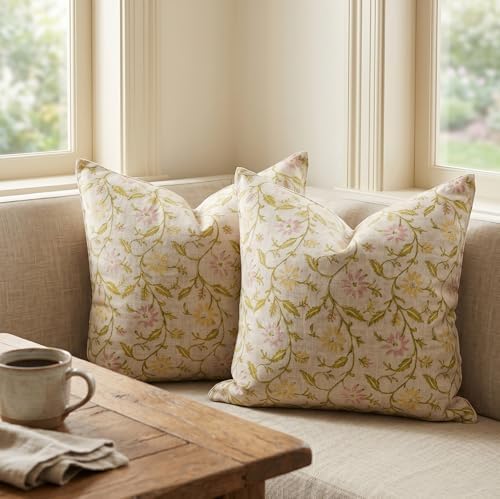 Decorative Pillow Cover French Country Pillow Cover Cottage Decor Floral Block Print, Farmhouse Decorative Cushion Cover, Spring Pillow Cover Line and Loop (Multicolor) - Image 7