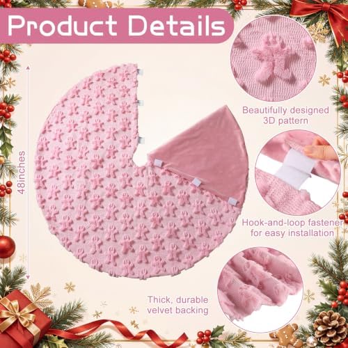 Civaner 48in Pink Gingerbread Christmas Tree Skirt Faux Fur - Image 2