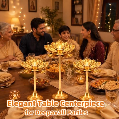 3 Pcs Diwali Lotus Candle Holders, Detachable Tealight Stands for Pooja - Image 5