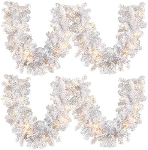 Hotop 9 ft Faux Spruce Artificial Christmas Garland, 2 Pcs, White by Hotop