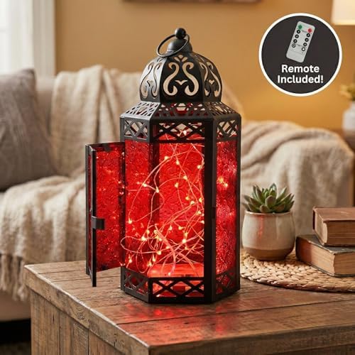 Vela Lanterns Decorative Indoor Red Gothic Fairy Light Candle Holder, L - Image 6