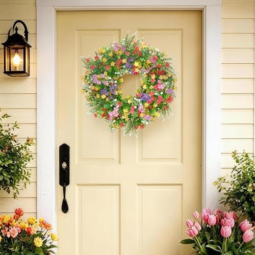20" Spring Summer Wreath for Front Door Outside - Boxwood Greenery Wreath - Image 7