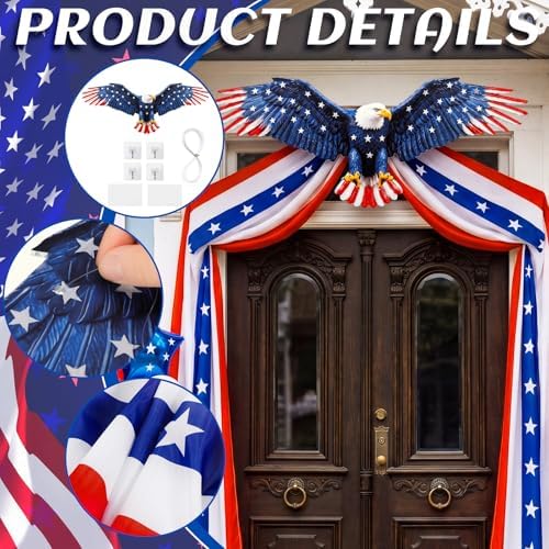 Breling 4th of July Patriotic Bunting Door Porch Decorations 250th Anniversary Eagle Door Decor 32ft Patriotic Porch Banner with Majestic Eagle Topper for Independence Day 250th Anniversary - Image 4