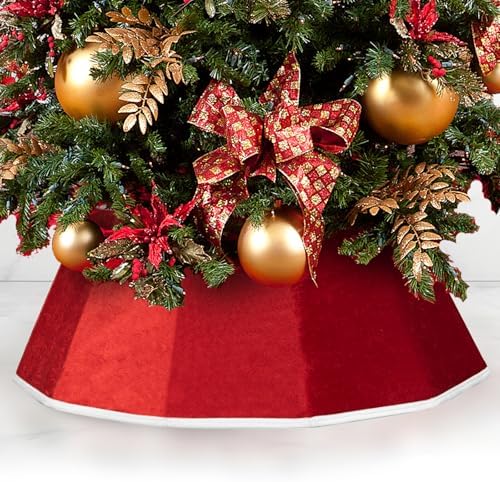 Christmas Tree Collar, 26.3" Red Velvet Foldable Tree Ring Skirt for Pencil Tree, Rustic Farmhouse Tree Stand Base Cover for Artificial Trees, Xmas Holiday Home Décor by Unknown