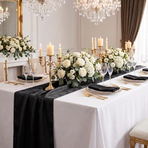 24 Pack Black Satin Table Runners 12 x 108 Inch Reusable Seamless Design - Image 2