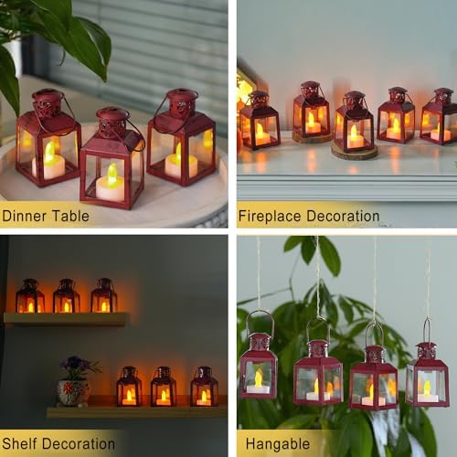 TRIROCKS 6 Pcs Small Metal Candle Lanterns Vintage Hanging House Tealight Lantern Decorative Candle Tea Light Holders for Table Valentine Patio Indoor Outdoor Gifts(Red) - Image 6
