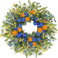 LOKEISNA Daisy Sunflower Wreath Decor, 24 Inch Summer Wreaths for Front Door Outside, Handmade Blue Orange Floral Eucalyptus Wreath for Front Door Farmhouse Home Décor Gift by LOKEISNA