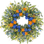LOKEISNA Daisy Sunflower Wreath Decor, 24 Inch Summer Wreaths for Front Door Outside, Handmade Blue Orange Floral Eucalyptus Wreath for Front Door Farmhouse Home Décor Gift by LOKEISNA
