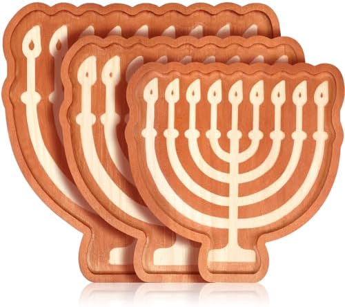 Rtteri 3 Pcs Hanukkah Platters Wood Decorative Trays Food Plate Cookie Serving Trays Happy Chanukah Decorations for Holiday Party Supplies Dessert Snack Home Display, 3 Sizes(Menorah) by Rtteri